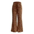 thumbnail image 3 of Women Sparkly Sequin Wide Leg Pants Shiny Elastic Drawstring Palazzo Pant Color Coffee Size M, 3 of 5