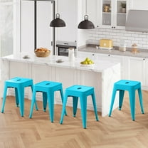 18 inch Space-Saving & Stackable Design Metal Bar Stools Set of 4, Backless Style Stools for Indoor Outdoor Barstools for School Classroom Kitchen(Sky Blue)