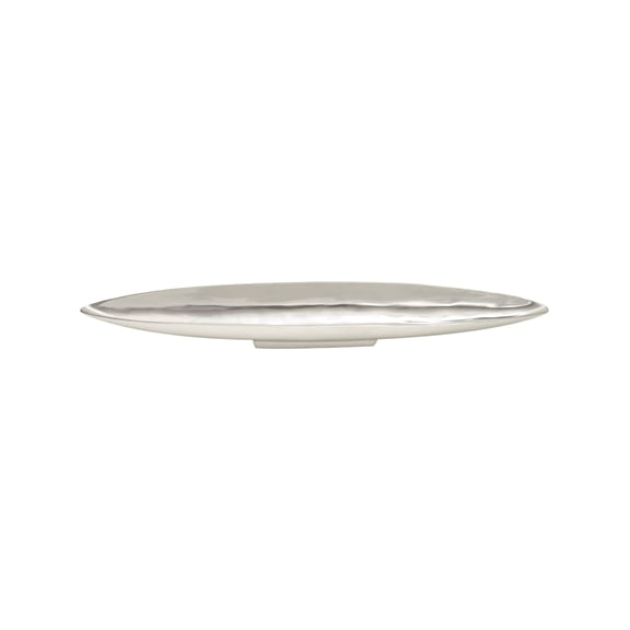 DecMode 34" x 5" Silver Aluminum Metal Sleek Boat Tray with Elevated Base, 1-Piece