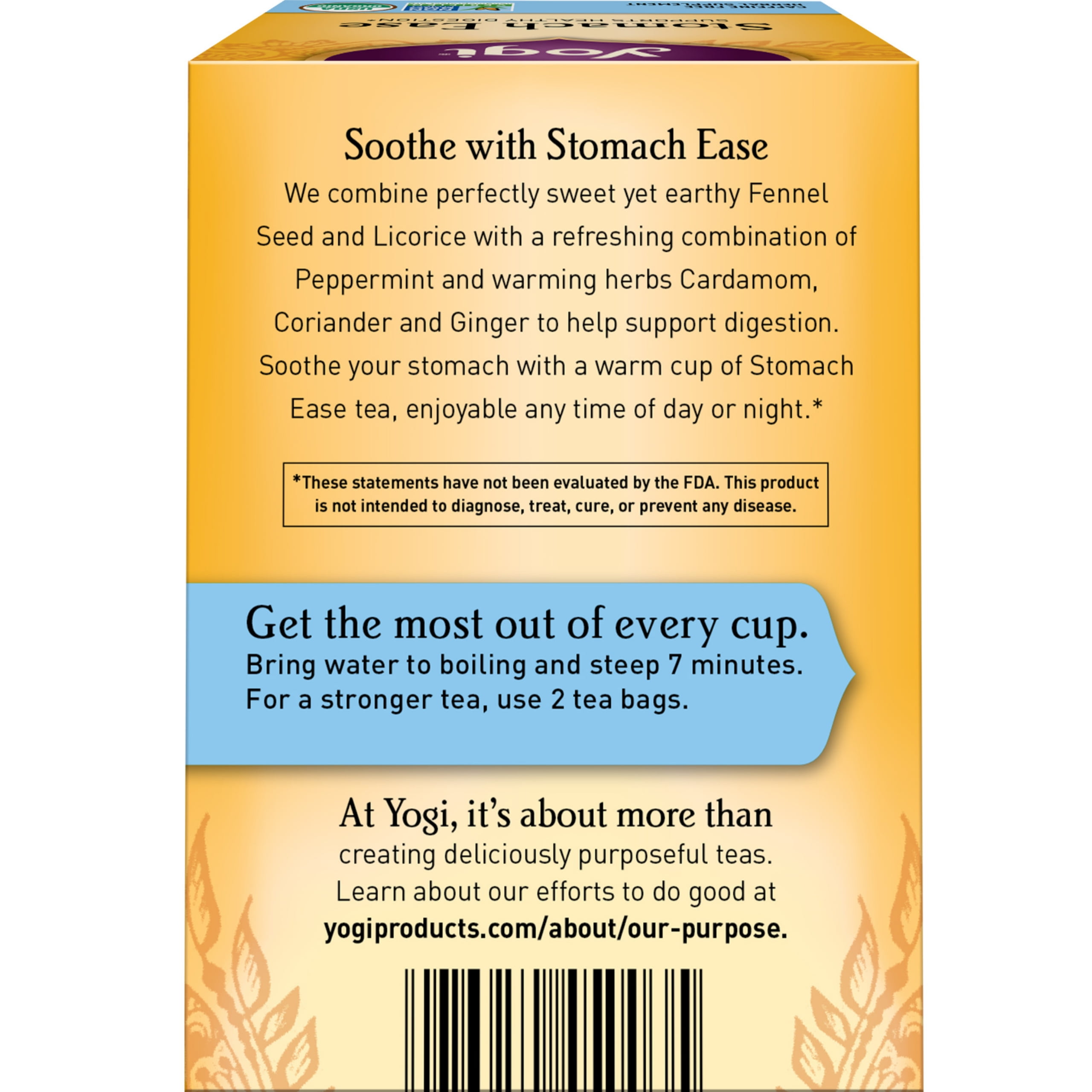 Yogi Tea - Stomach Ease (6 Pack) - Supports Healthy Digestion with Fennel, Peppermint, Licorice, and Ayurvedic Herbs - Caffeine Free - 96 Organic Herbal Tea Bags