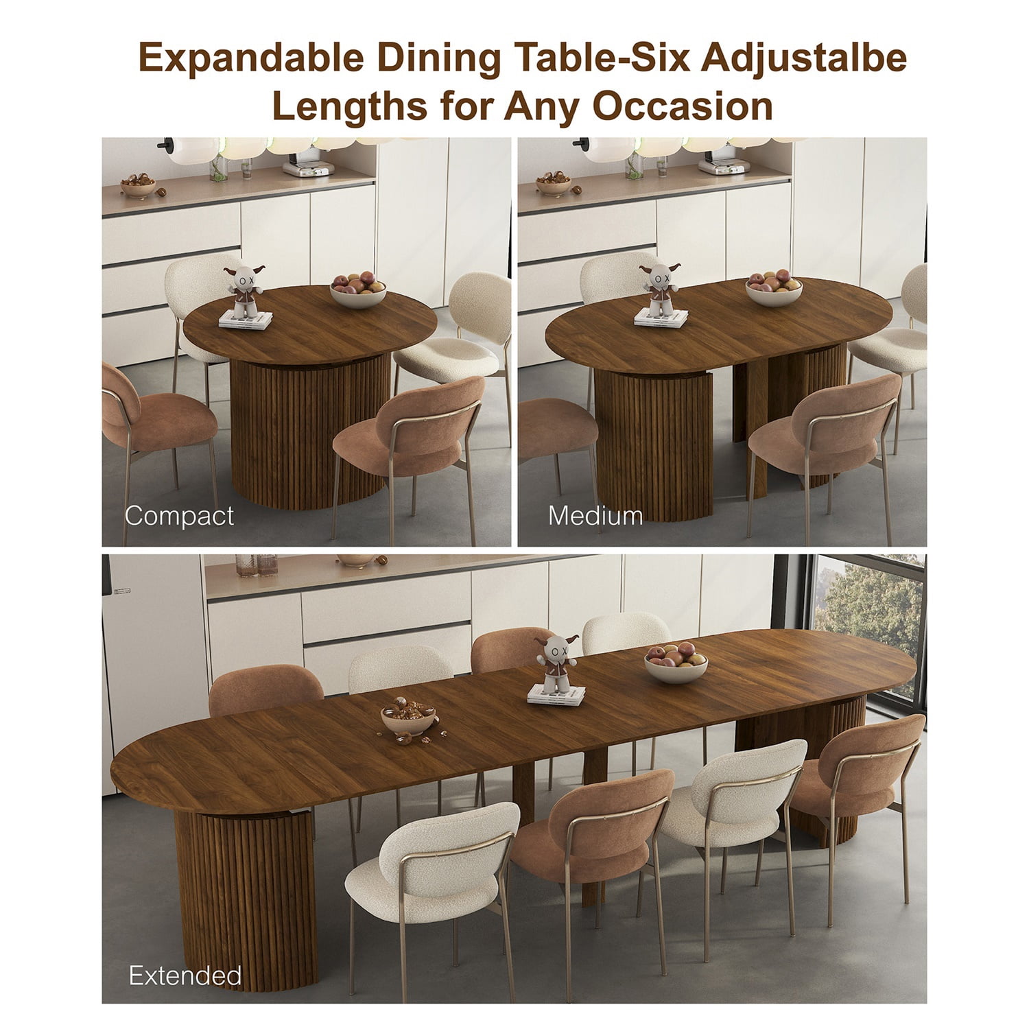 Hommoo Extendable Foldable Dining Table for 1-10 People, Multifunctional Wooden Oval Expandable Console Table, for Kitchen Living Meeting Room,Brown
