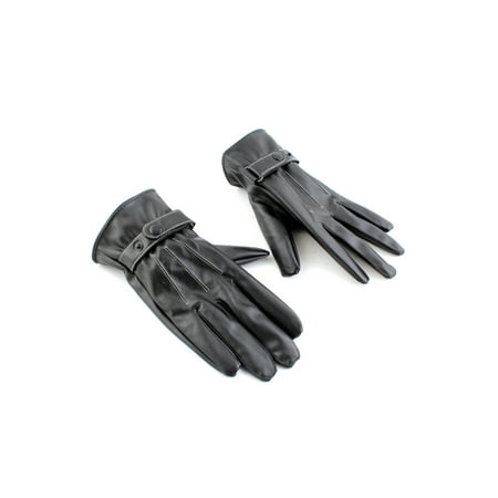 Motorcycle Winter Riding Gloves - Men Winter Touch Screen PU Leather Motorcycle Full Finger Riding Driving Warm Gloves, Black