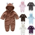 thumbnail image 2 of Adarl Winter Warm Newborn Baby Boy Girl Fleece Jumpsuit Hooded Romper Coat Outwear Light Brown 6-9 Months, 2 of 10
