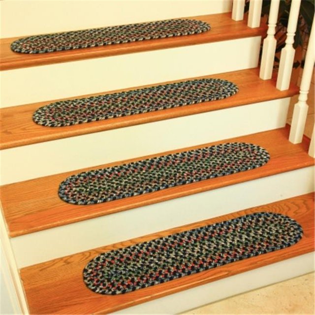 Rhody Rug KA13A008X028-13 Katie Multi Braided Stair Tread, Navy - Set Of 13