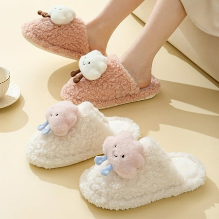 

Ladies Slippers Cute Slippers Women Slippers for Women Indoor Fluffy Warm Plush Bedroom Shoes with Faux Fur Lining Fluffy Slippers Indoor Womens House Shoes
