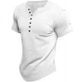 thumbnail image 3 of Birdeem Shirts for Men Mens Casual Solid Color Button Cotton Hort-Sleeved Crewneck Top, 3 of 9