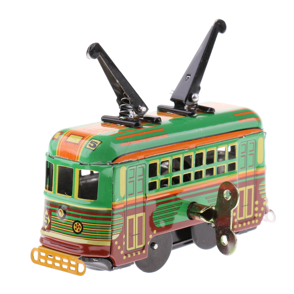 Vintage 10cm Retro Wind Up Tram Trolley Model Tin Toy Clockwork Streetcar 