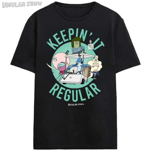 Regular Show Keepin It Regular Golf Cart Crew on Black Adult Crew Neck Short Sleeve T-shirt - XS