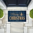 thumbnail image 3 of Blue Plaid Merry Christmas Printed Outdoor Door Mat, design by Andrea Jasid Grassi, 18"x30", 3 of 8