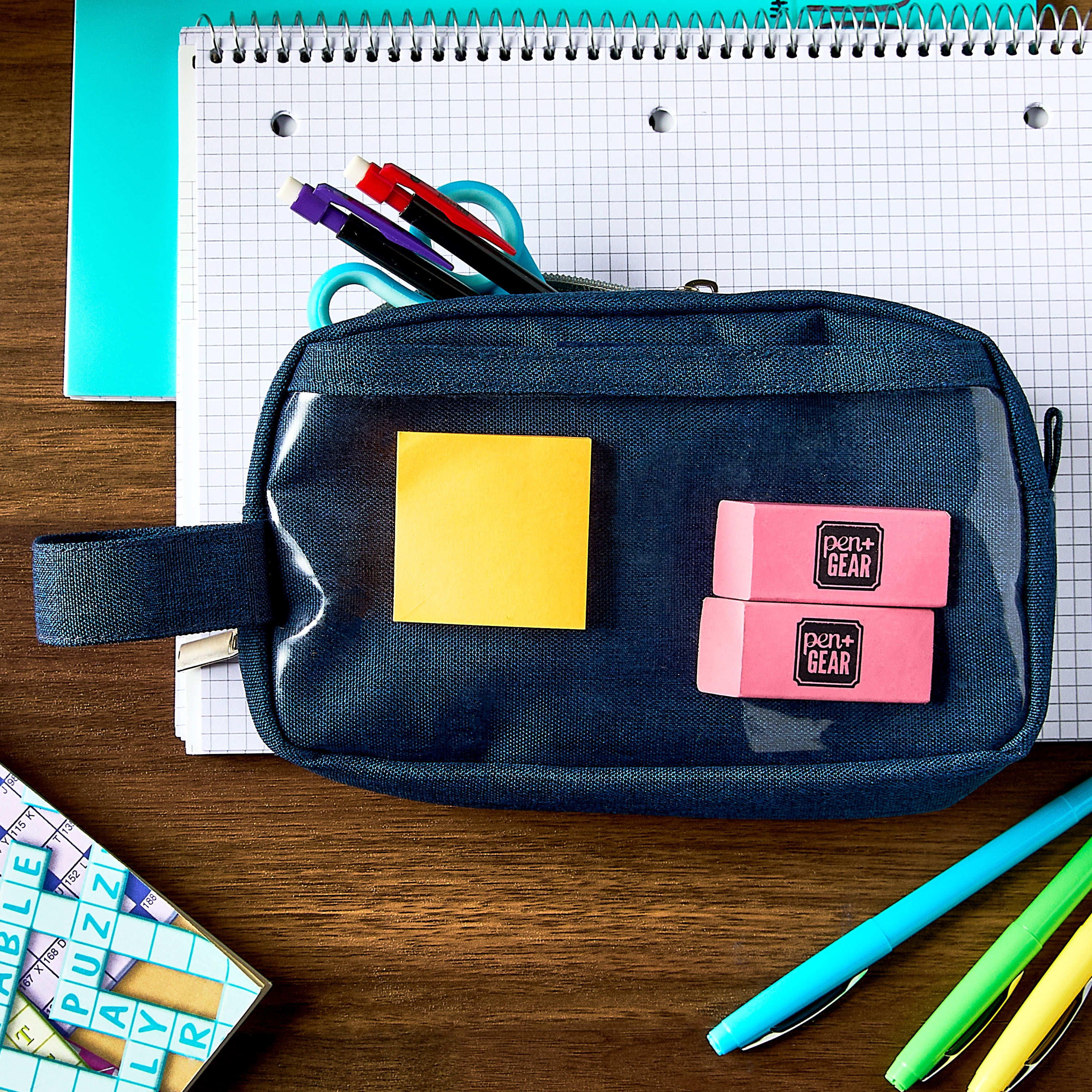 Pen + Gear Large Blue Pencil Pouch, Navy