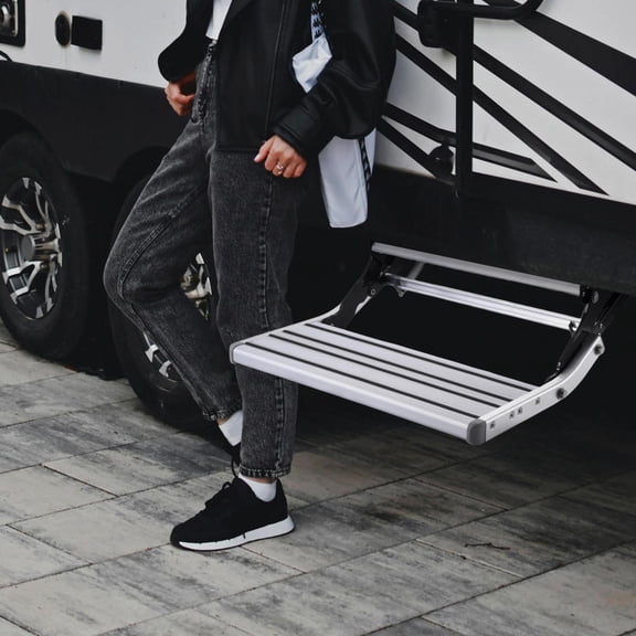 Retractable RV Steps 330 LBS Load Capacity, Foldable Aluminum Alloy Steps, Thickened Steel Plate Trailer Steps, Non-Slip Design, Ideal for RV, Trailer