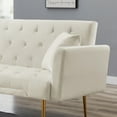 thumbnail image 4 of Velvet Futon Sofa Bed, Small Sleeper Sofa Loveseat with 2 Decorative Pillows, Modern Upholstered Convertible Couch with 4 Metal Tapered Legs, Beige, 4 of 6