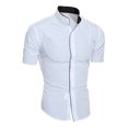 thumbnail image 4 of OIOLOYJM Mens Dress Shirt Regular Fit Stand Collar Stretch Short Sleeve Button Down Business Work Shirts Lightweight Breathable Foldable Outdoor Office Outfits White L, 4 of 5