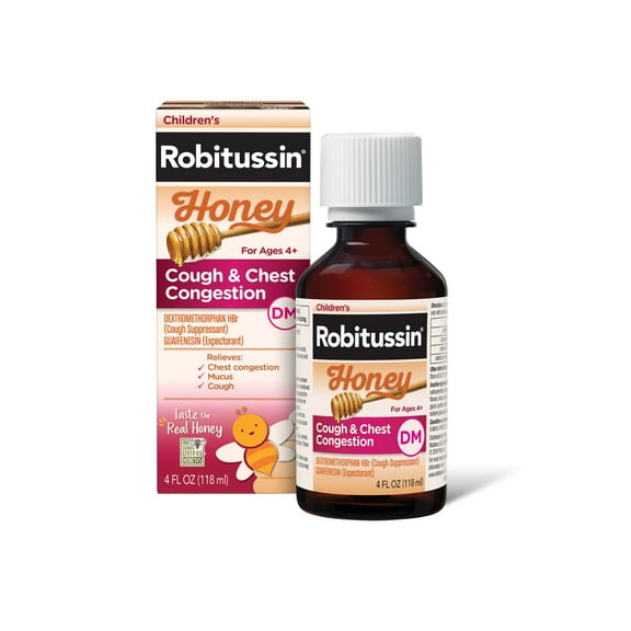 Children's Robitussin Kids Cough Congestion DM and Cold Medicine, Honey, 4 Fl Oz