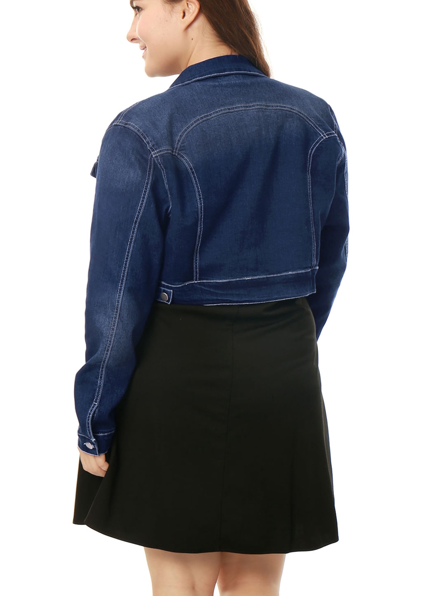 DARING DIVA Women's Plus Button Closed Cropped Denim Jacket 6X Dark Blue