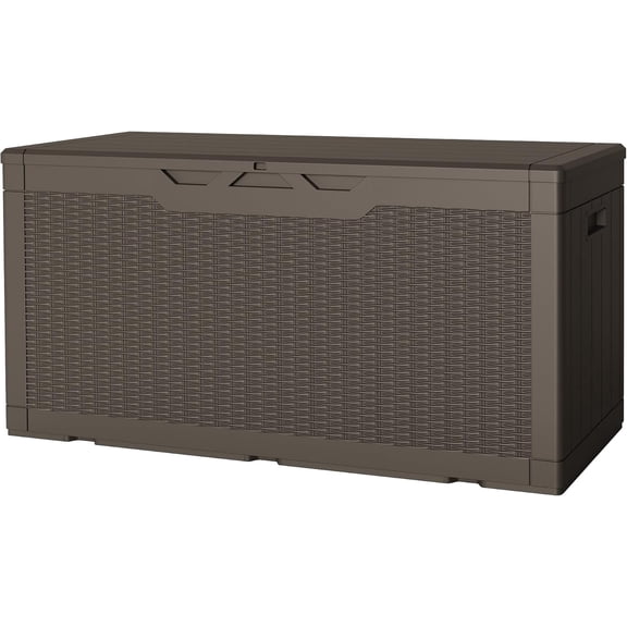100 Gallon Resin Deck Box, Waterproof Outdoor Storage Box with Lockable Lid for Garden Tools, Patio Cushions (Brown)
