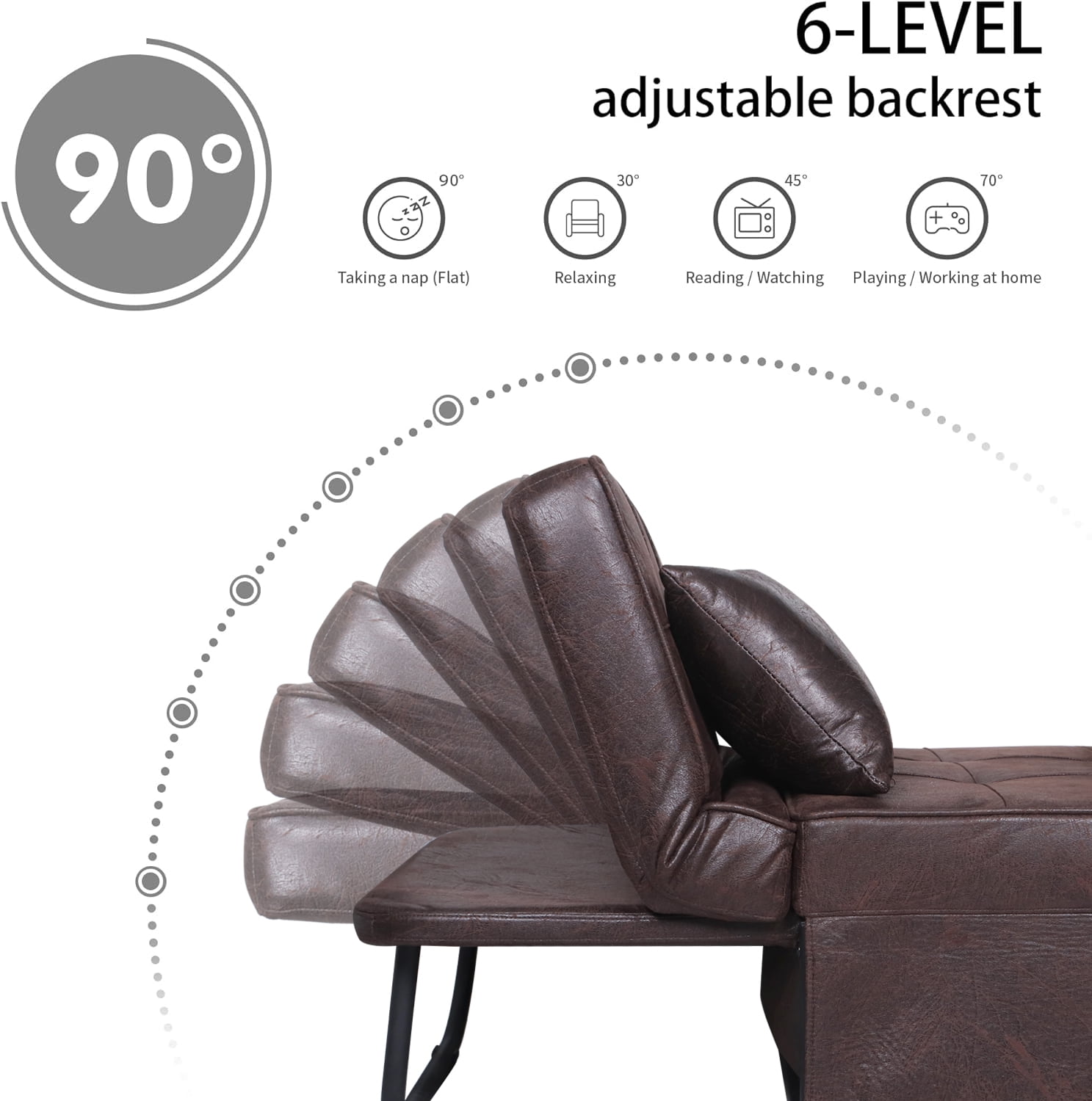 BIGSYY 4-in-1 Multi-Function Folding Ottoman Velvet Couch Bed - Adjustable Backrest for All Ages, Ideal for Living Room, Apartment & Office, PU Imitation, Brown