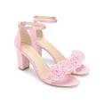 thumbnail image 3 of BLISSFUL STEP Flowers Satin Block Heels Ankle Strap Open Toe Heel Sandals for Women Bling Pink 6, 3 of 7