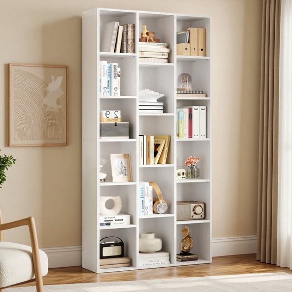 IRONCK 71" Tall Bookcase, 31.5" Wide Bookshelf, Cube Storage Organizer with Adjustable Shelf for Home Office, White