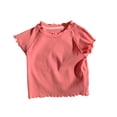 thumbnail image 3 of FASHOFT Baby Girl Shirts Solid Color Ruffle Edge Leisure All-match Tee Cute Soft Daily Simple Stylish Casual Little Kid Top Baby Girl Summer Tops Watermelon Red 12-18 Months, 3 of 5