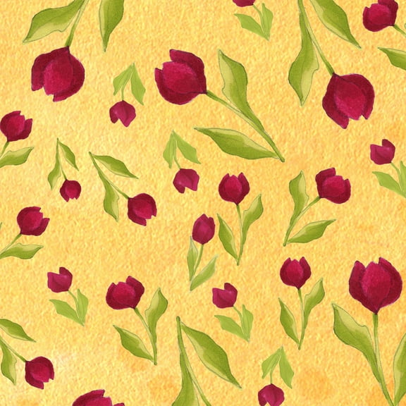 Tulip Toss Yellow Fabric Yard