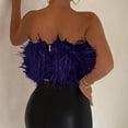 thumbnail image 5 of HomeGardon Women Shirts Women's Sexy Strapless Feather Tulle Crop Top Elegant Mesh Pleated Tube Tops Off Shoulder Bustier for Party Clubwear Y2K Navy,S-XXL, 5 of 8