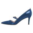 thumbnail image 2 of YDN Women Classic Pointed Toe Mary Janes Mid Slim Heels Slip On Buckled Strap Pumps Casual Party Dressy Shoes Size 5.5 Blue, 2 of 4