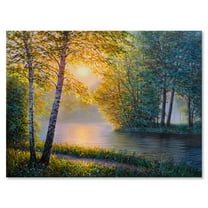 Designart ' Sunrise Summer With Beautiful River Spring Forest ' Lake House Canvas Wall Art Print