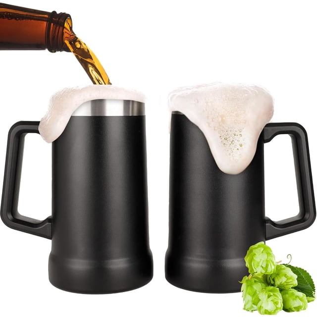 2 Piezas Tarro Cervecero de Acero Inoxidable, Tarro de Cerveza Doble Pared Térmica, Hasta 12 Horas Frío y 6 Horas Caliente