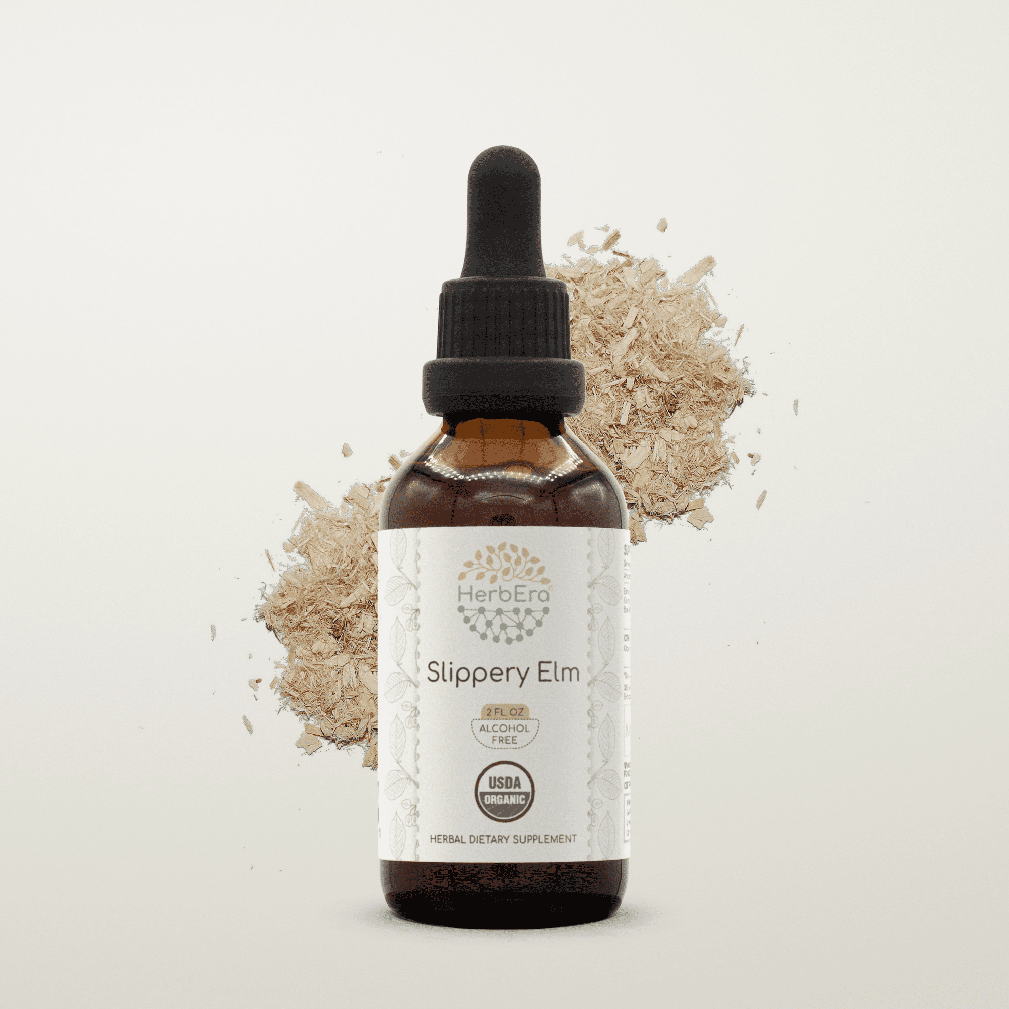 HerbEra Slippery Elm Tincture, Organic Herbal Dietary Supplement for Digestive and Throat Support, Certified Organic Slippery Elm (Ulmus rubra) Dried Bark Extract, Natural, Alcohol-Free, Drops 2 oz