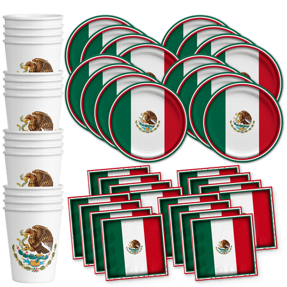 Mexico Flag Birthday Party Supplies Set Plates Napkins Cups Tableware Kit for 16