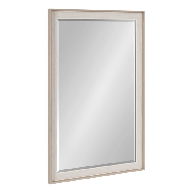 Kate and Laurel Kobert Transitional Rectangle Wall Mirror, 20 x 30, Tan, Framed Rectangular Bathroom Vanity Mirror with Fine Linen Texture and Beveled Edge