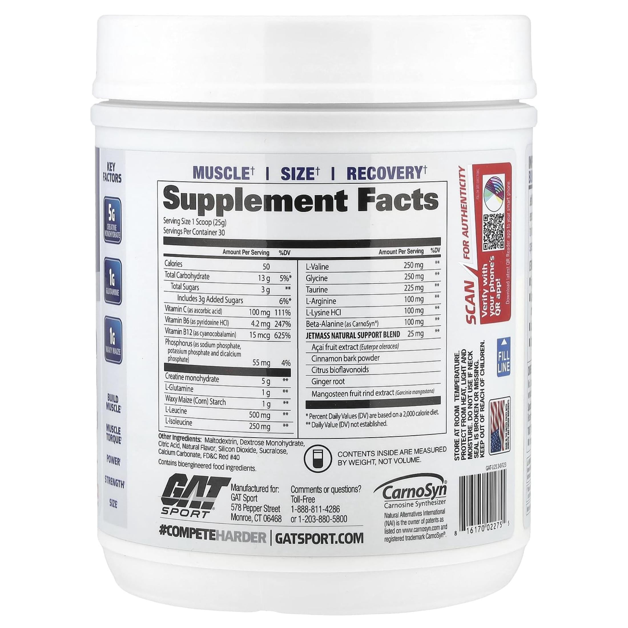 GAT SPORT JetMass Fact-Acting Volumizing Creatine System, 30 Servings (Strawberry Lemonade)