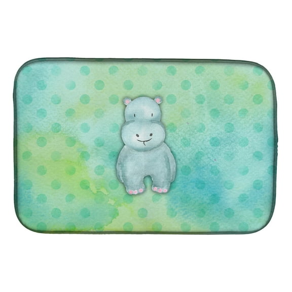 Polkadot Hippopotamus Watercolor Dish Drying Mat