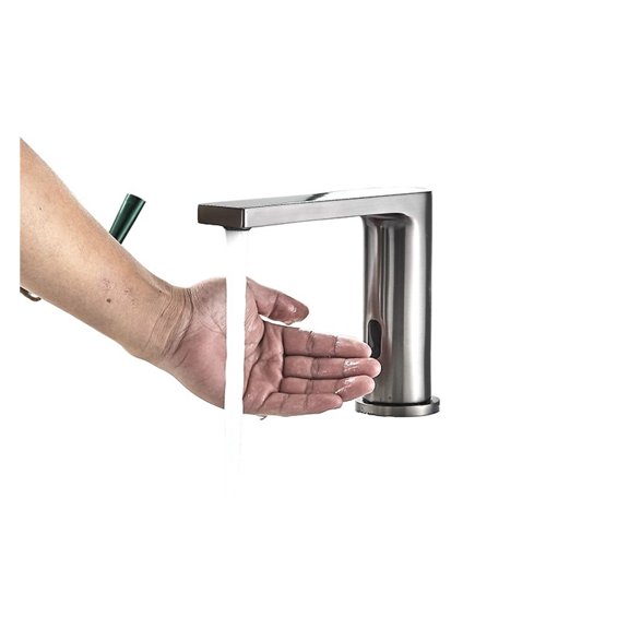 Robinet de Lavabo Intelligent Gris Pistolet, Mitigeur d'Eau Chaude et Froide Automatique Tactile pour Lavabo de Salle de Bain Monté sur Terrasse, Fonctionnalités Polyvalentes