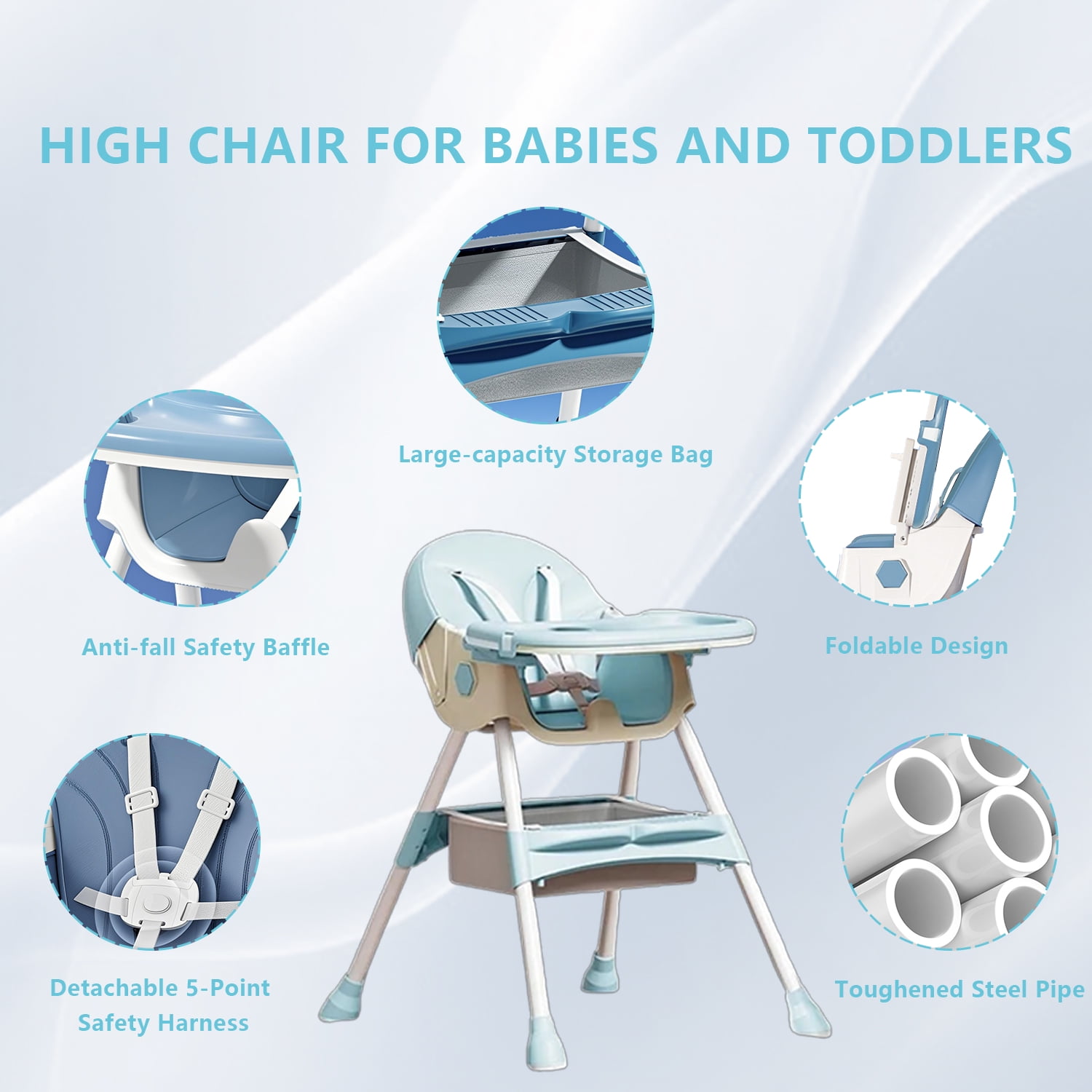 KFeng 4-in-1 Foldable Baby High Chair,Combines Play and Dining,Adjustable Dual-layer Tray and Backrest, Green