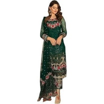 Sewn Women's Wear Pakistani Shalwar Kameez Suits Indian Designer Trouser Pant Dress ( Green, 5XL - 52 )