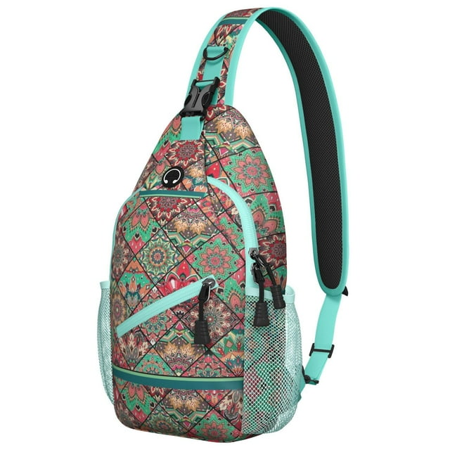 Earthy Abstract Crossbody Sling Backpack with Layered Storage, Lightweight Boho Daypack for Outdoor Hiking & Travel