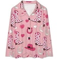 thumbnail image 4 of Top-kevin Pajama Sets for Womens Cowgirl Boots Hearts Loose Button Down Long Sleeve Shirts And Pants Set, 4 of 12