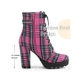 thumbnail image 4 of BLISSFUL STEP Women's Ankle Boots Plaid Combat Chunky Heel Lace-Up Platform High Heel Buckle Boots Hot Pink 7, 4 of 6