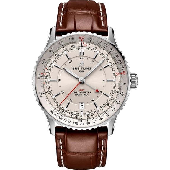 Breitling Navitimer Automatic 41 GMT Beige Dial Brown Leather Strap Men's Watch A32310211G1P1
