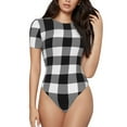 thumbnail image 1 of Fotbe White And Black Plaid Body de Mujer con Cuello Redondo y Mangas Cortas, Sin Mangas Ajustado, Suave, Cómodo y Básico-X-Large, 1 of 7