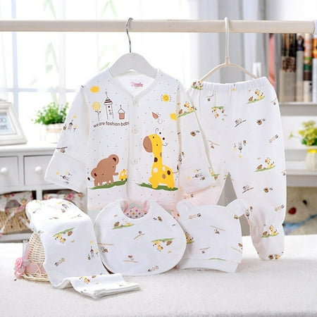 

GWAABD Girls Spring Clothes B Set Tops+Hat+Pants Cartoon 5PCS Outfit +Bib Long Girl Baby Boy Sleeve Girls Outfits&Set One Size