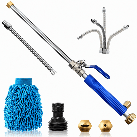 High Pressure Power Washer Attachment Wand, Hydro Jet Water Hose Nozzle,Watering Sprayer Cleaning Tool, Wand Lance for Gutter Patio Car Pet Window Glass Blue