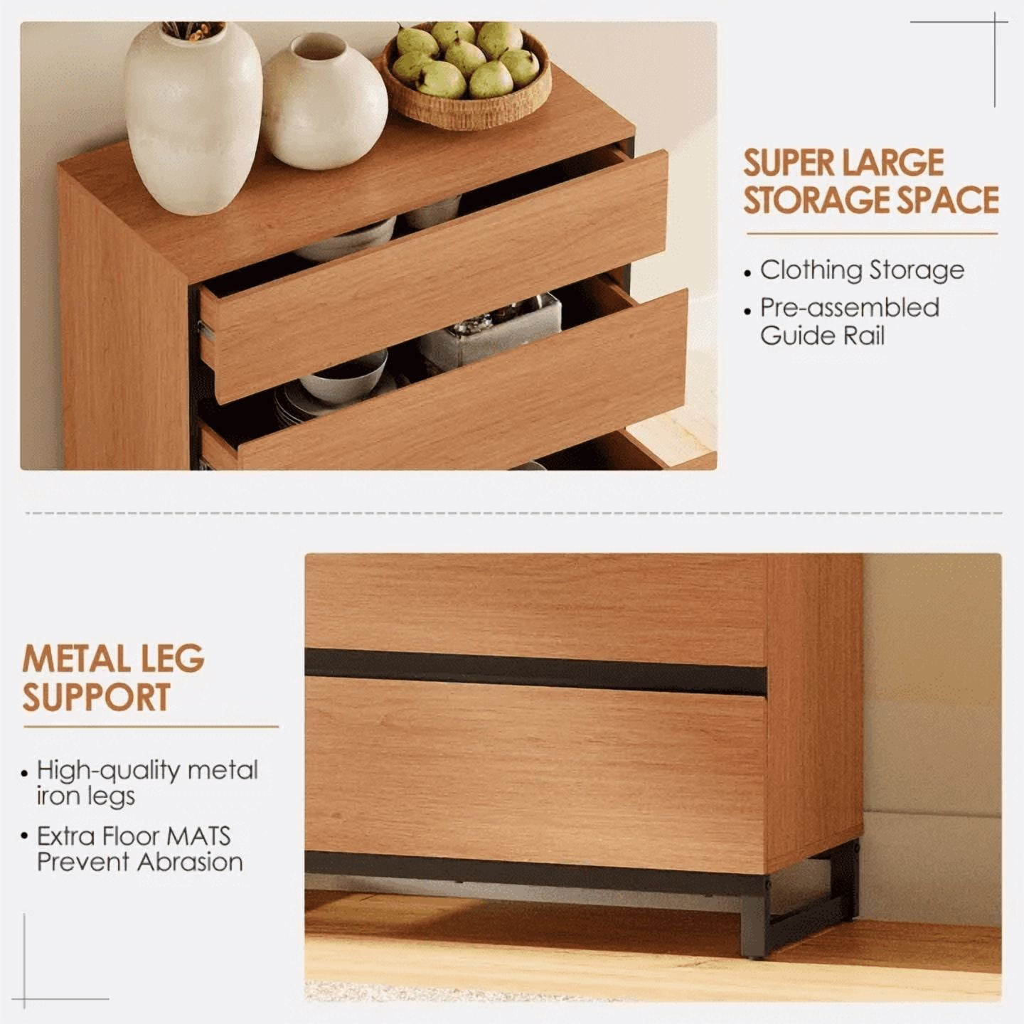 WAMPAT 4-Piece Dresser & Nightstand Set, 94.5 Inch 6-Drawer Dresser & 2 Nightstands with Drawer & Cabinet, Bedroom Furniture Collection