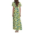 thumbnail image 4 of Drses‌‌ ‌‌‌‌‌‌‌‌‌‌‌‌‌‌Women's Floral V Neck Short Sleeve Maxi Dress - Empire Waist Flowy Beach Sundress for Wedding Guest, 4 of 4