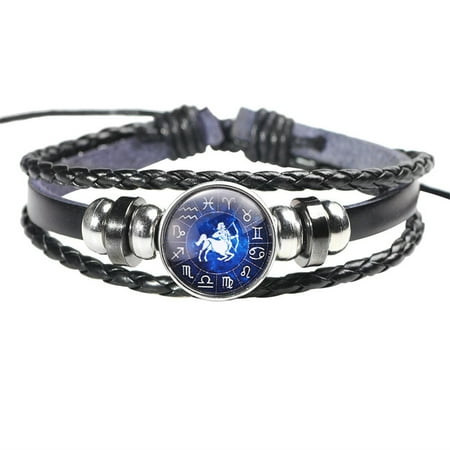 

Fashion Men Women Constellation 12 Zodiac Sign Bracelets Punk Woven Leather Fashion Jewelry for Women Sparkly Necklace Jewelry Bundle