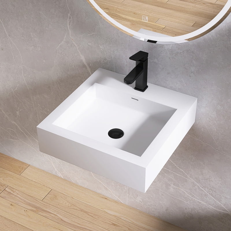 MEDUNJESS 19" Small Wall Mounted Bathroom Sink-Modern Bathroom Vanity Sink With Faucet Hole in Matte White