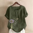 thumbnail image 1 of Mareep Blouse Femme P-5TG Femme Décontractée en Lin Col Rond Grande Taille Imprimé Manches Courtes Bouton T-shirt Blouse Liquidation de Hauts pour Femmes, Cadeau, 1 of 1