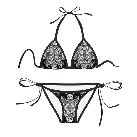 Women Two Piece Swimsuit Sexy Swimwear Halter String Triangle Bikini Sets - Black Bandana Paisley (1)